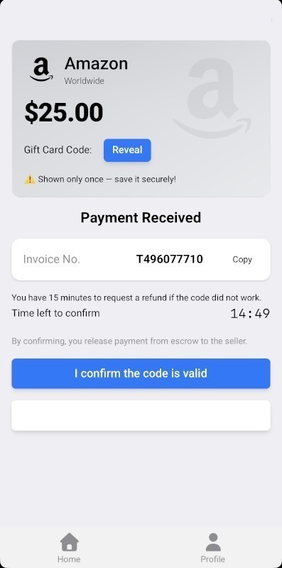 Telegram Mini App one-time code reveal screen